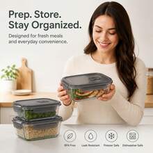 Stozle 2pcs Glass Food Storage Container With Air Vent (Gray) - Airtight Glass Food Container Set - Food Storage Containers With Lids (Snap-Lock) - Microwave, Oven, Freezer, And Dishwasher  - Ideal For Meal Prep - Grey 1040ml - View 11