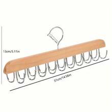14-Hook Solid Wood Wardrobe Belt Rack, Multi-Functional Multi-Layer Leather Belt & Tie Storage Hanger, Space-Saving Closet Organizer For Belts, Ties, Hats And Clothes, Home Storage Essential, Solid Wood Multi-Hook Pants Rack, Strong Load-Bearing, Metal Hanging Skirt & Pants Hook Rack - Multicolor - View 5