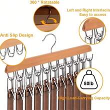 14-Hook Solid Wood Wardrobe Belt Rack, Multi-Functional Multi-Layer Leather Belt & Tie Storage Hanger, Space-Saving Closet Organizer For Belts, Ties, Hats And Clothes, Home Storage Essential, Solid Wood Multi-Hook Pants Rack, Strong Load-Bearing, Metal Hanging Skirt & Pants Hook Rack - Multicolor - View 2