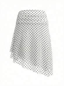 Dila Polly Women's Casual Vacation Style Polka Dot Print, Pleated High Waist, Asymmetrical Hem, White Skirt, Women's Summer Daily Outfit, Suitable For Spring/Autumn Outings, Travel Vacation, Pastoral Afternoon Tea, Girlfriend Gathering, Weekend Outing, Shopping And Photo Taking Occasions - White - View 4