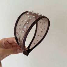 Europäischer und amerikanischer Stil breites Mesh-Haarband mit Strass-Verzierung, modisches vielseitiges elegantes Haaraccessoire Haarband - Verschiedenfarbig - Übersicht 11