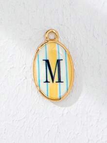 1 pieza Dijes de Letras Iniciales para Hacer Joyas DIY, Colgantes de Alfabeto Ovalados con Esmalte Dorado y Rayas de Colores, Dijes Surtidos A-Z para Pulseras y Collares - Multicolor - Ver 3