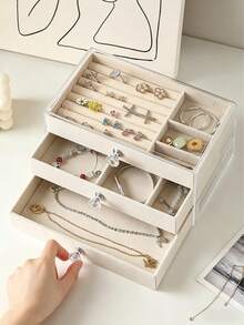 1pc Velvet Jewelry Box Drawer Style Jewelry Box Ring Box Earring Storage Box Drawer Style Jewelry Storage Box, Ring, Necklace, Bracelet, Earring And Pendant Storage Box, Jewelry Storage Box, Perfect Storage Solution For Women's Travel Essentials - Multicolor - View 2