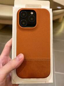 1件裝奢華針織皮革拼接手機殼，適用於 iPhone 17 AIR 16 15 14 13 12 Pro Max Plus，柔軟背蓋，商務中性風 - 橘色 - 查看 4