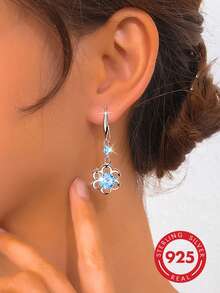 1 Pair Elegant Unique 925 Sterling Silver Hollow Flower Zirconia Stone Earrings, Suitable For Women's Daily, Party, Date - White - View 2