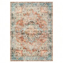 Washable Vintage Rug For Living Room, Machine Washable, With Non-Slip Backing, Short Pile, Large And Stain-Resistant, For Bedroom And Dining Room - Red - View 10
