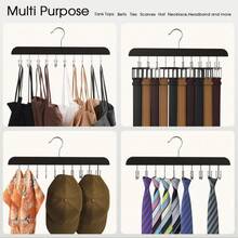 14-Hook Solid Wood Wardrobe Belt Rack, Multi-Functional Multi-Layer Leather Belt & Tie Storage Hanger, Space-Saving Closet Organizer For Belts, Ties, Hats And Clothes, Home Storage Essential, Solid Wood Multi-Hook Pants Rack, Strong Load-Bearing, Metal Hanging Skirt & Pants Hook Rack - Multicolor - View 6