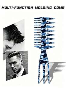 3-In-1 Fishbone Comb Men's Pompadour Styling Texturizing Comb Oil Head Comb Travel Essential For Barbershop & Home Hairdressing - Multicolor - View 5
