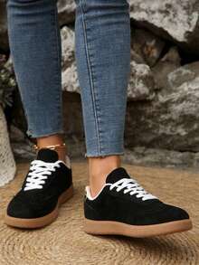 Giày thể thao thường ngày unisex, kiểu dáng retro buộc dây, mũi tròn, phối màu thời trang, giày thể thao mùa hè thoáng khí, thoải mái, nhẹ, thích hợp làm quà tặng cho cặp đôi. - màu đen - Xem 3
