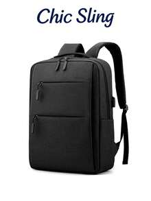 SHILAN 15.6 Inch Business Commuter Laptop Backpack, Multi-Compartment Front Pocket Design, Large Capacity Storage Backpack, Suitable For Business Trips And Travel - Black - View 2