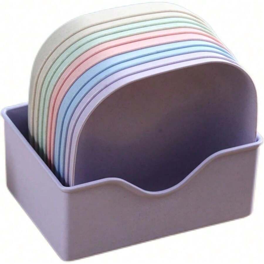 1/11pcs Set, 14*14cm, Plastic Tableware Set, Includes 10 Plates And 1 Storage Rack; Suitable For Fruits, Snacks And Breakfast. Durable, Shatter-Resistant And Reusable - Perfect For Kitchen, Camping, Picnic And Family Gatherings. Kitchen Essential. - Multicolor - View 1