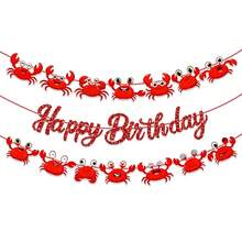 1set Red Glitter Crab Happy Birthday Banner Set,Cartoon Red Crab Cutout Garland,Party Supplies,Home Decor,Room Decor,Happy Birthday Banner,Wall Decor,Bedroom Decor,Beach Pool Hanging Decor,Suitable For Seafood Themed Beach & Pool Birthday Party - A - View 8