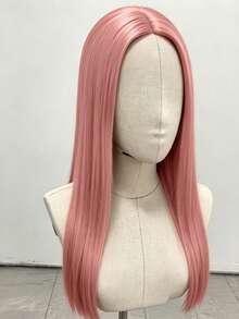 28 Inch Pink Middle Part Long Straight Wig, Elegant Women's Wig, Natural Style, Elegant And Fashionable, Easy To Wear, Suitable For Daily, Party, Halloween And Carnival And Other Various Celebration Events. - Pink - View 8