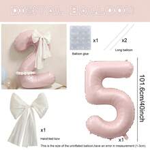 40-Zoll große hellrosa Zahlen-Folienballons Set 0-9 mit DIY weißen handgebundenen Schleifen und langen Ballon-Klebeklebpunkten, geeignet für Geburtstagsmottopartys, Jubiläumsfeiern, Hochzeiten, Gender Reveal, Baby Shower Foto-Requisiten Ballon-Dekorationszubehör - Babyrosa - Übersicht 20