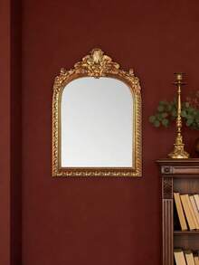 1pc Classical Baroque Arched Carved Mirror, High-End Home Living Room Bedroom Desktop Photo Frame Decorative Ornament - Multicolor - View 5