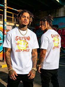 Graphic Print Men T-Shirt Hip Hop Street Style Tee - 白色 - 查看 2