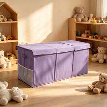 3-Grid Extra-Large Children's Toy Box, Storage Box, Foldable And Sturdy Storage And Organizing Box With Mesh Pockets, Size 40 Inches *14 Inches *16 Inches, Storage Basket, Grey/Pink/Purple, Holiday Gift, Suitable For 16 Scenarios - 查看 2