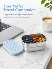 Meoky 3pcs 8oz Stainless Steel Snack Containers With Silicone Lids, Leak-Proof Small Food Storage Boxes, Reusable Metal Lunch Boxes For Snacks, Meal Prep, Travel & Picnic - Light Blue*3-piece Set - View 4