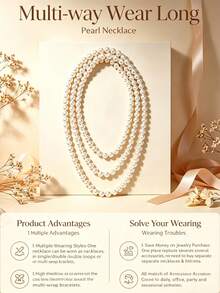 1 pezzo Collana regolabile multi-strato con perle versatile per donna (lievi imperfezioni superficiali sono normali, numero di perle casuale) - Beige - Visualizzare 7