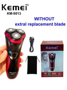 Kemei KM-9013 男士 3D 電動刮鬍刀 日常使用，乾濕兩用鬍鬚刮鬍，USB 充電式刮鬍刀，面部刮鬍機，光頭刮鬍機，電動面部護理刮鬍刀可水洗修剪器，3D 旋轉刮鬍刀 - 酒紅色 - 查看 10