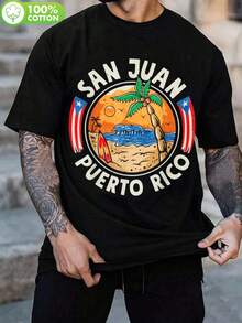 San Juan Puerto Rico 70-tals Sunset Beach Unisex T-shirt, Utomhus-T-shirt, S-2XL, Svart med livfull Puerto Rico-grafik, Avslappnad passform för män och kvinnor, Perfekt för sommarresor - Svart - Visa 1