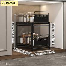 Double Layer Pull-Out Kitchen Cabinet Storage Rack, Under Sink Sliding Organizer With Raised Anti-Drop Guardrail,Pull-Out Basket Greatly Improve Access Efficiency Of Deep Cabinet Goods,Great For Compact Kitchen And Family Daily Cooking Storage Use. - Multicolor - View 14