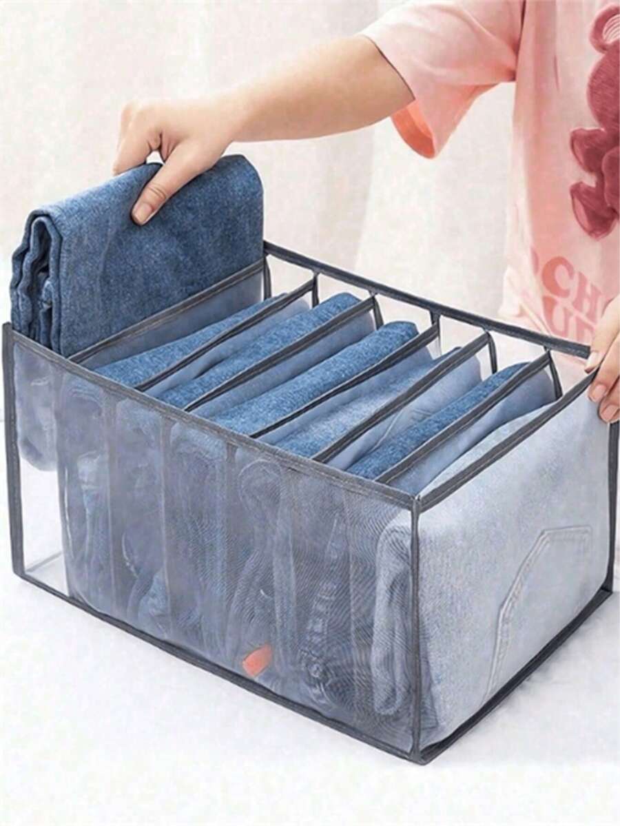 1 pieza Caja organizadora divisoria de ropa para armario, caja de almacenamiento de ropa interior elegante y práctica, caja de almacenamiento de calcetines, múltiples tamaños disponibles, caja de almacenamiento de armario estilo cajón lavable, bolsa de almacenamiento de ropa interior plegable - Gris - Ver 1