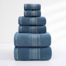 1pc Towel/Bath Towel & 2pcs Set (Bath Towel + Towel)/2pcs Bath Towel Set, Premium Cotton, Reversible, Gold Ribbon, Thick, Absorbent, Soft, Skin-Friendly, Home, Face, Bath, Body, Bathroom Essentials - Blue - View 3