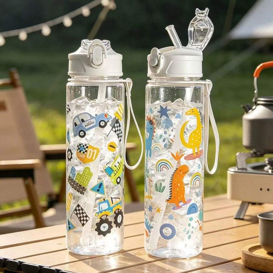 1個 750ml 卡通恐龍可愛兒童水壺,防摔吸管杯,幼兒園便攜防漏水壺,夏季大容量運動水壺 - 彩色 - 查看 1