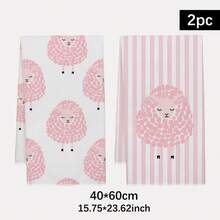 2PCS Macaron Pink Sheep Striped Pattern Printed 40*60cm Modern Minimalist Style Rectangular Microfiber Kitchen Towels, Dishcloths, Tablecloths, Hand Towels, Kitchen Decor, Home Decor, Housewarming Gift For Neighbors, Perfect For Kitchen And Bathroom Use, Suitable For Housewives And Family Gathering Gifts, , Home Essential - Pink - View 2