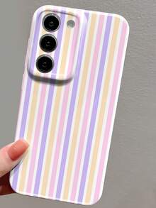 1pc Minimalist Personalized Colorful Striped Pattern Precise Cutouts Glossy Film Full Coverage Hard Phone Case Compatible With IPhone 11/12/13/14/15/16 Pro Max - Multicolor - View 5