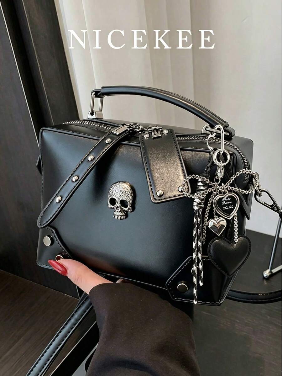Nischen-Design Punk-Motorrad-Stil Totenkopf-Handtasche, modische Dekoration Gothic-Stil Schultertasche, geeignet für Halloween-Aktivitäten und Cosplay-Partys