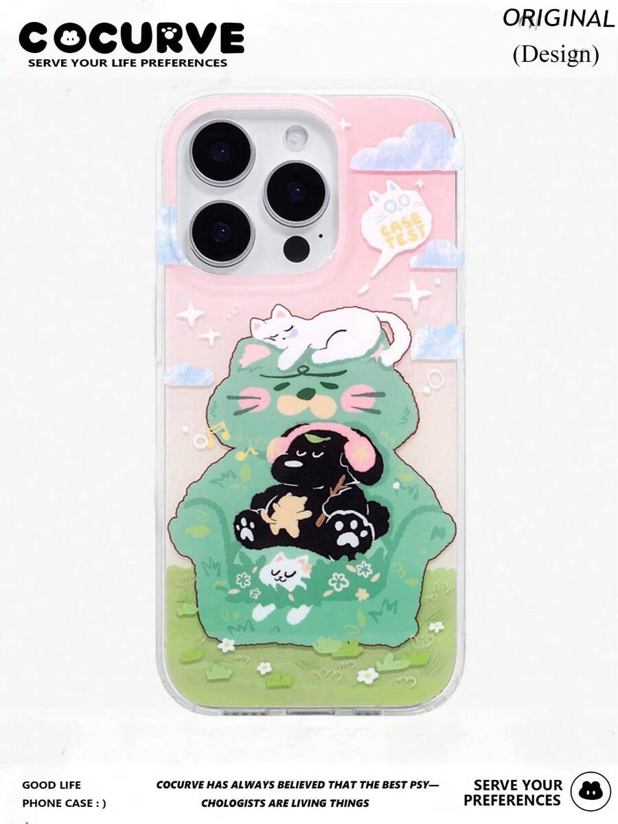 Cocurve Nature 沙發小貓蝴蝶結 IMD 雙層印花 適用於 iPhone 17pro/17promax/16pro/16promax16/可愛少女風 15promax/15pro/15/14promax/14/14/13pro Max/13pro/13/13/12pro Max/12pro/12/11 時尚手機殼保護套 - 彩色 - 查看 1