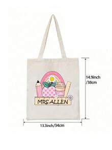 Pencil Print Polyester Custom Name Tote Bag - Casual Style, Lightweight,Open Closure,Daily Commute Bag With Printed Design, Travel Storage Bag - Multicolor - View 6