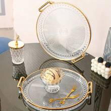 Nordic Decorative Multipurpose Serving Tray With Handle And Gold Detail Table Decoration - Transparent - View 1