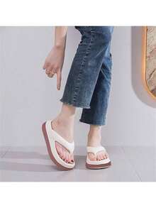 New EVA Women's Fashion Comfortable Thick Sole Platform Flip Flops Casual Anti-Slip Anti-Odor Outdoor Beach Sandals - Beige - View 4
