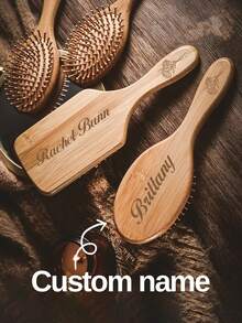 1pc Personalized Engraving Bamboo Combs, Custom Name Massage Combs, Personalized Wooden Hair Brush With Birth Flower, Custom Bridesmaid Proposal Gift, Bridal Shower And Bachelorette Party Gift For Mom Wife Sister Best Friend, Mother's Day Gift - Multicolor - View 7