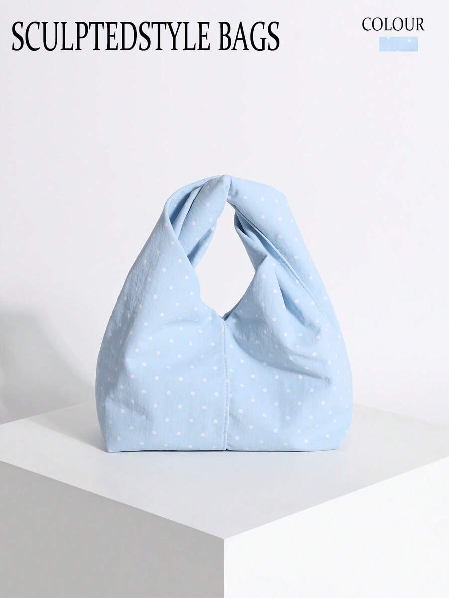 SCULPTEDSTYLE BAGS 1件夏季清新系列藍白配色波點女款手工編織紋理時尚極簡手提包托特包,適合夏季通勤、購物、約會、下午茶 - 藍色 - 查看 1