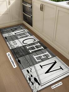 1pc Rubber Material Kitchen Runner Rug, Tableware Letter Print Pattern, Nordic Luxury Style Kitchen Mat, Long Runner Rug Laundry Room Rug, Thick Fabric With Good Foot Feel, Easy To Clean, Machine Washable, Hand Washable, Practical Entryway Doormat Home Decor Rug, Room Decor, Suitable For Dining Room, Kitchen, Laundry Room, Indoor Doorway And Other Indoor Areas - Dark Grey - View 13