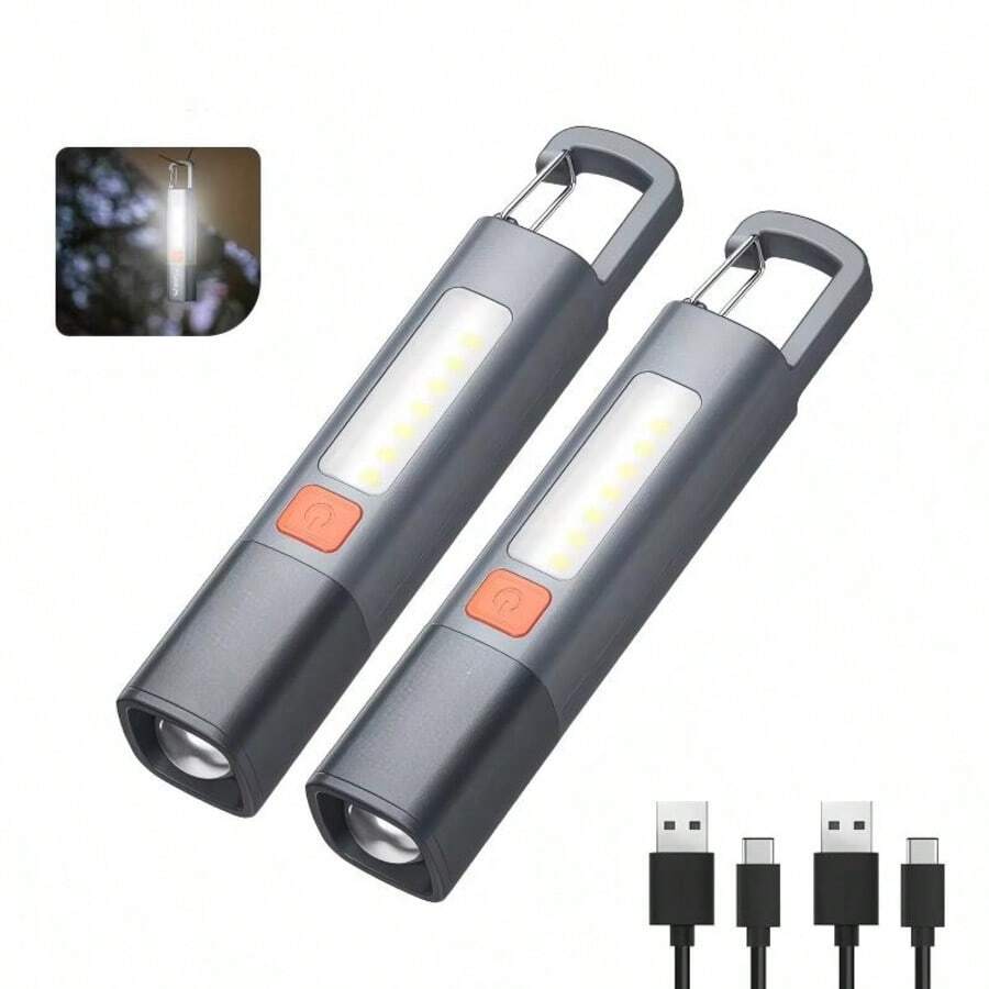 2 FUTUREM SDT-119 XPE LED Flashlight, Super Bright Flashlight With Hook, Rechargeable Camping Light With Zoom, Waterproof