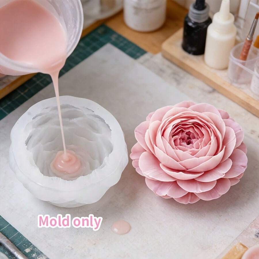 Resin Casting Mold 3D Peony Flower Silicone Mold Heat-Resistant Non-Stick Easy Release Clear Texture Layered Effect Suitable For Aromatherapy Candles, Plaster Fragrance Stones And Other Creative Crafts - A - View 1