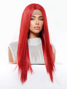 22 Inch 13*4 Lace Front Gray Gold Super Long Straight Hair Wig, Handmade Lace Front Design & Natural Parting, Comfortable And Durable Structure, Suitable For Hip-Hop Style, Cosplay, Bridal Occasions And Daily Wear, Best-Selling High-End Synthetic Lace Wig - Hot Pink - View 4