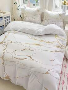 3PCS Classic Gold Foil Textured Duvet Cover Set (1 Duvet Cover + 2 Pillowcases), Soft Skin-Friendly Machine Washable, Comfortable Bedding For Home And Dorm, Multiple Sizes Available, Suitable For All Seasons, Does Not Include Duvet Insert And Pillow Insert - Multicolor 3 - View 1