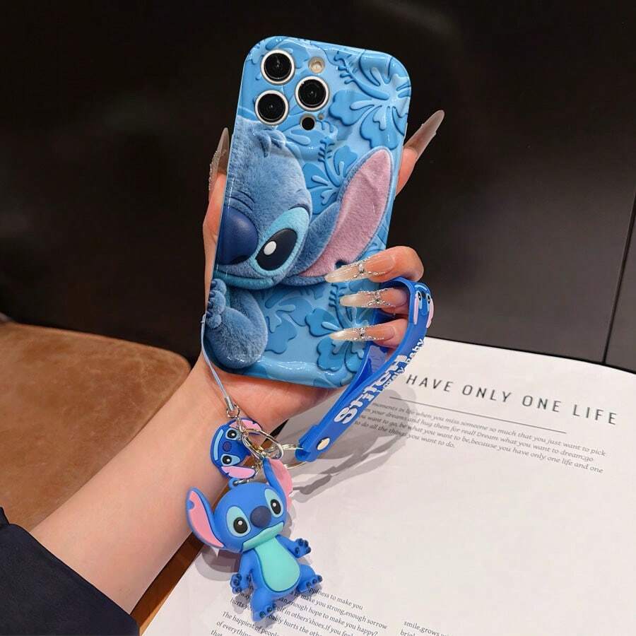 Disney Lilo And Stitch Phone Case : 3D Fluffy Pattern Border Protector Phone Soft Phone Case With A Free Cute Stitch Bracelet Chain Lanyard, Stitch, Lilo, Angel, For Apple 17 Promax 17 Pro 16 15 14 13 12 11 Pro Max XS Max X XR Soft Cover Summer Phone Case - 白色 - 查看 1