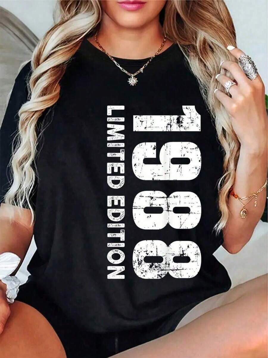 Eión limit y camiseta de 1988 de cuello redondo, top de verano de manga corta y cuello redondo casual para verano y primavera, ropa de mujer
