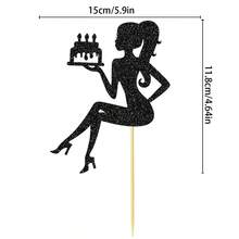 Black & Pink Glitter High Heel Shoes Women's Cake Topper, Elegant Sitting Silhouette Holding Birthday Cake, Bachelorette Party, Bridal Shower, Birthday Party Cake Decoration Supplies - View 8