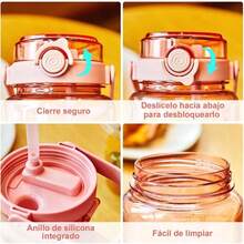 Botella de Agua 2L Antigolpes Botella de Agua Reutilizable Sin BPA con Pajilla Removible Botella Deportiva Escala de Hidratación Termo de Agua Antifugas para Gym Ciclismo Viaje (Rosa) - Rosa - Ver 3