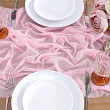 Light Pink Gauze Cheesecloth Table Runner Seasonal Fabric Kitchen Dining Wedding Holiday Table Decor For Home Party Indoor Outdoor Decorations - Baby Pink - View 5