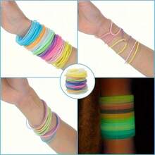 12/30 Pcs Multicolor Silicone Jelly Bracelets Rainbow Glow Neon Stretchable Gummy Rubber Bracelets Hair Ties Party Favor For Adults Women (Random Color) - View 9