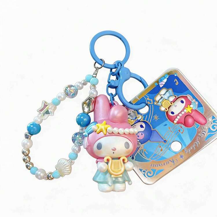 Miniso 2款 MINSO 三麗鷗 Kuromi My Melody 可愛美人魚海洋音樂會 3D公仔鑰匙圈，日系可愛貝殼串珠手腕掛繩鑰匙環，夏季泳池派對小禮物，美學海灘度假後背包錢包吊飾 - Pink - 查看 6